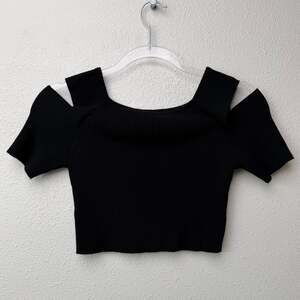 REHAB Black Ribbed Cold Shoulder Cutout Crop Top Women’s US S